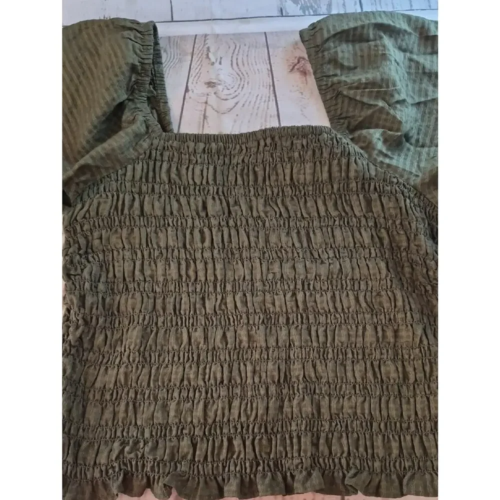 Old Navy Puff Sleeve Top Olive Green Size XL